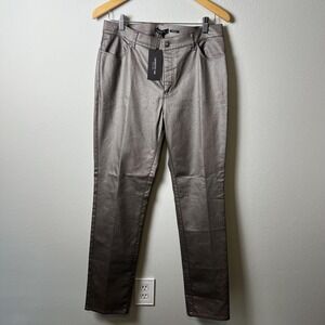 Lafayette 148 Pants Womens 10 Mason Thompson Metallic Coated Straight Leg New